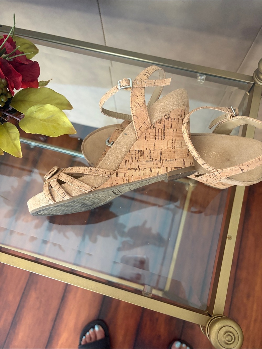 AEROSOLES Cork-Tone Tan Wedge Sandals - Picture 5 of 5